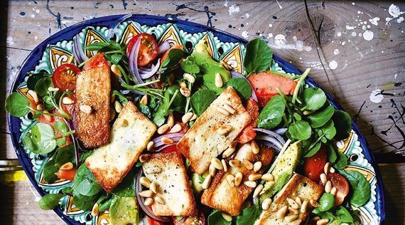 Hemsley: Salat mit Papaya, Halloumi, Brunnenkresse
