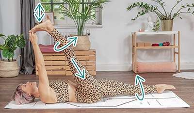 Liegende Hand-Fuß-Haltung Supta Padangustasana